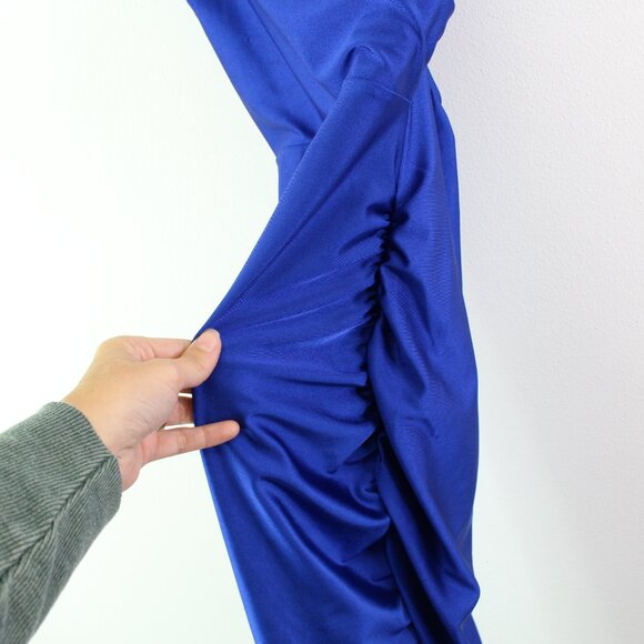 Ruda‎ Ruched Asymmetric Midi Dress Blue Size S - Picture 4 of 8